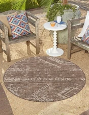 Outdoor Bohemian Collection Area Rug - Anthro (3' 3" Round, Brown/ Ivory)