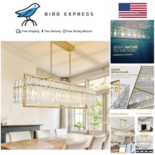 Modern Gold Rectangular Crystal Chandelier 42 in for Dining Room Kitchen Island