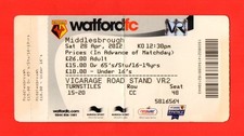2011/12 WATFORD 2-1 MIDDLESBROUGH CHAMPIONSHIP 28.04.12 ATT. 14,022 VGC