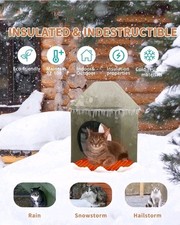 Pomesea Premium Heated Cat House Waterproof Outdoor Cat Shelter - OLIVE GREEN