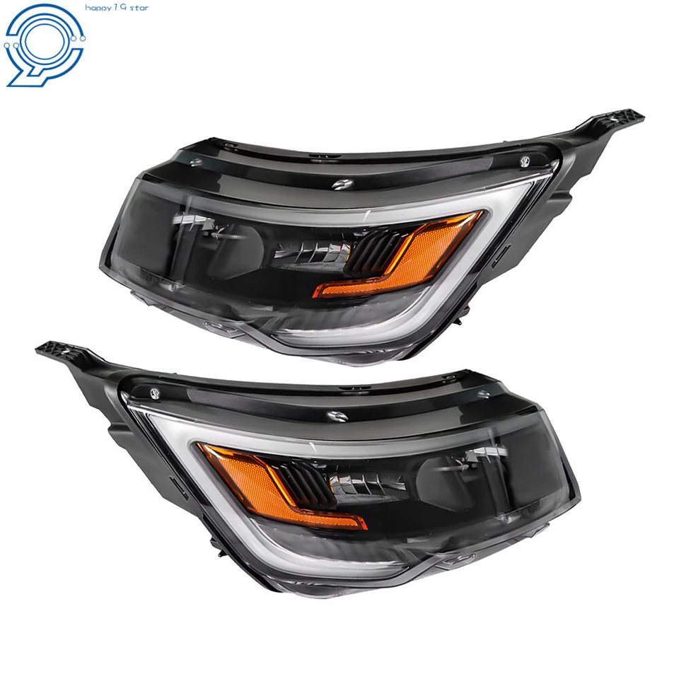 Pair For Ford Explorer Sport 2016-2018 Front Headlight W/LED DRL Halogen Black - Image 3 of 4