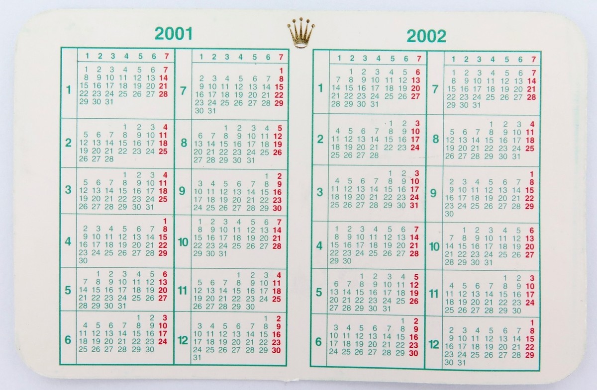 gold calendar 2002 午 ROLEX 2001 - 2002 CALENDAR. SUBMARINER, GMT, DATEJUST, EXPLORER