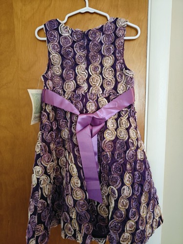 Bonnie Jean Fancy Satiny Pretty Shiny Purple Raised Flowers Girl's Size 4T Dress - Picture 3 of 10