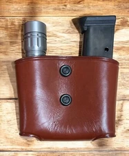 Brown Leather Magazine & Flashlight Pouch for 9/40/45 Single Stack 1911