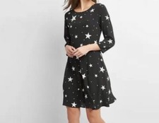 Gap Black & White Star Printed Dress 3/4 Sleeve Fit & Flare Pockets Sz 6 NWOT