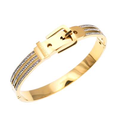 Mode Schnalle Armreif Armband, Gold Wasserdicht Schmuck, Zirkonia, Party