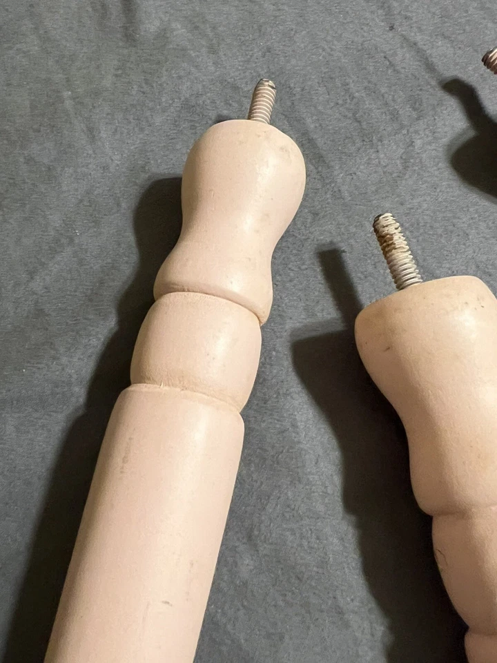 Three Vintage Turned Wood Stool Legs 11” Painted Pink Cottagecore - Image 3 of 4