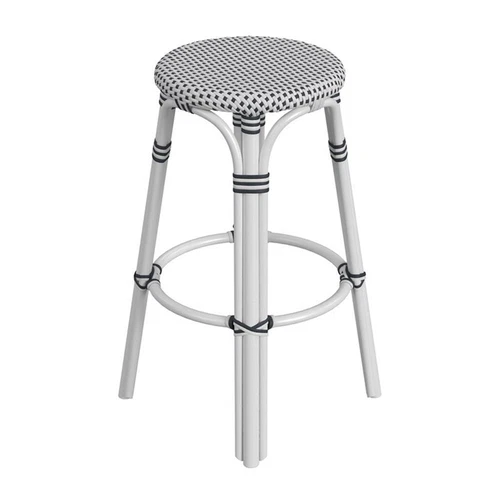 Butler Specialty Company Tobias Round Rattan 30" Bar Stool - White And Black Dot - Picture 7 of 8