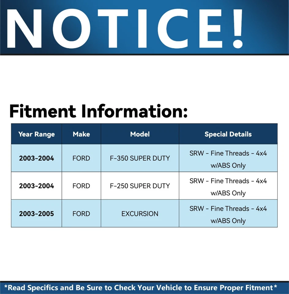 Cojinete y bujes de rueda delantera 4x4 para Ford Excursion F-250 F-350 Super Duty SRW Foto 2 de 4