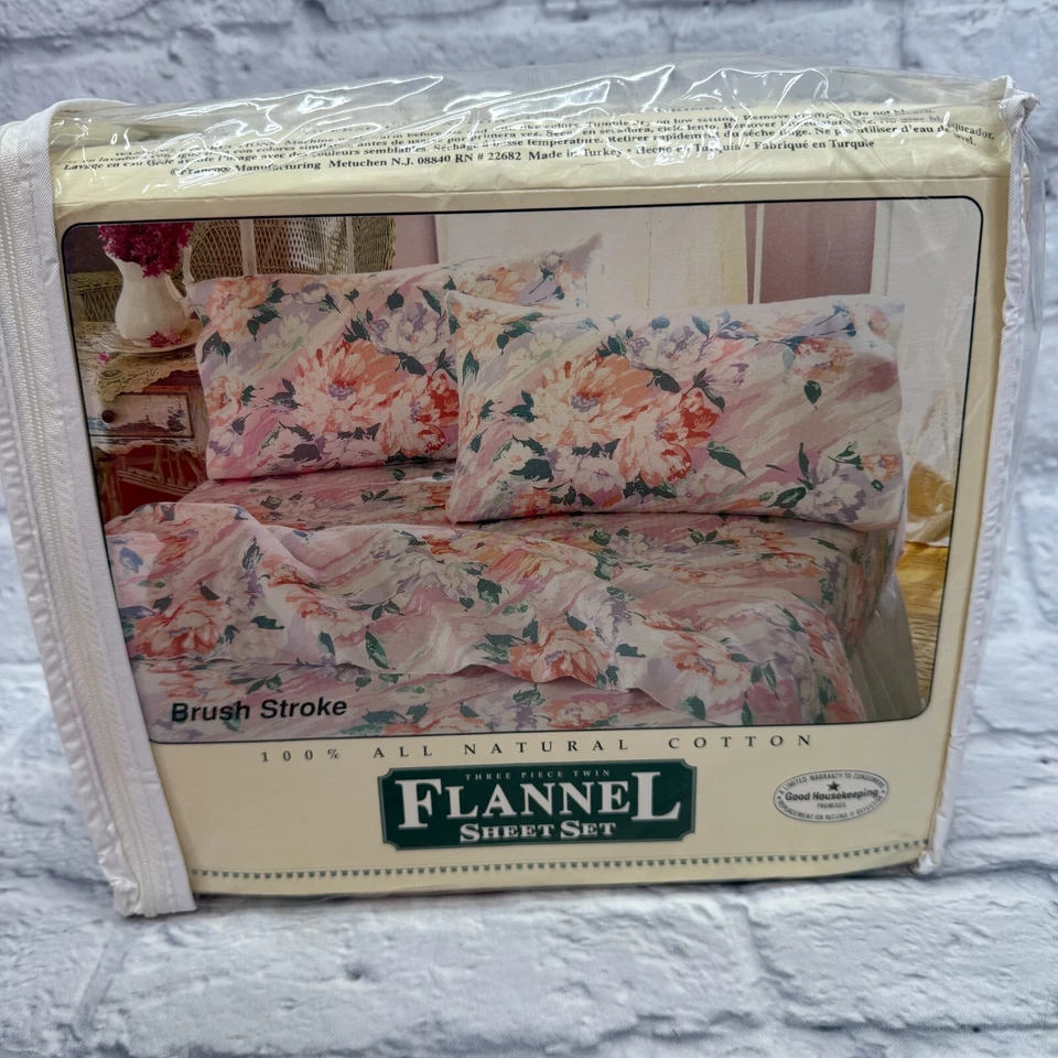 Juego de sábanas dobles de franela floral pincel de colección Cottage Core 3 piezas nuevo pastel Foto 3 de 4