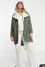 Asos Design Maternity Quilt Lined Parka With Sherpa Collar In Olive Size 10 £80