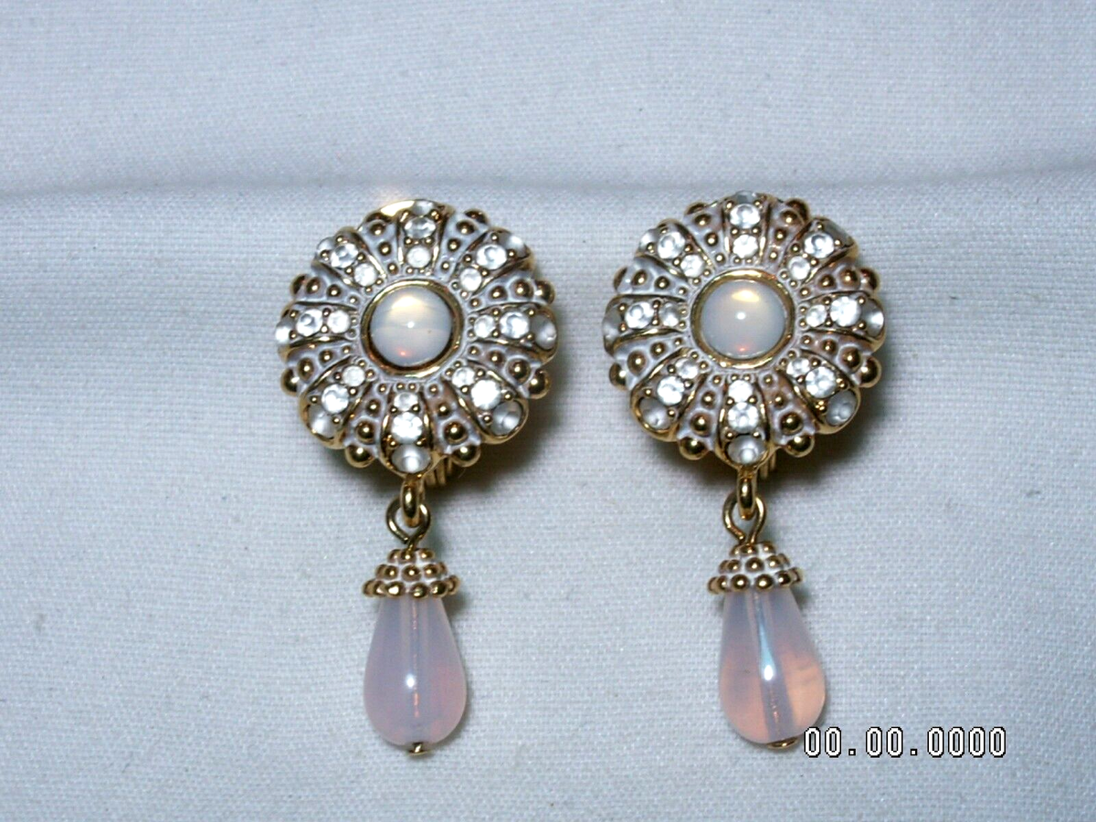 dangle earrings monet jewelry clip on earrings Tone,Enamel,Rhinestones,Opaline Glass Dangle Clip-on