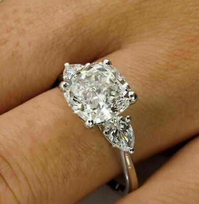 4.00 Ct Certified Cushion Natural Diamond White Gold Finish VVS1 Engagement Ring