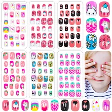 144 Pieces Fake Nails for Kids Girls Artificial Kids Press on Nails Full Cover S