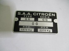 Typenschild Citroen Schild ID-plate GX GG GS Wankel Birotor 