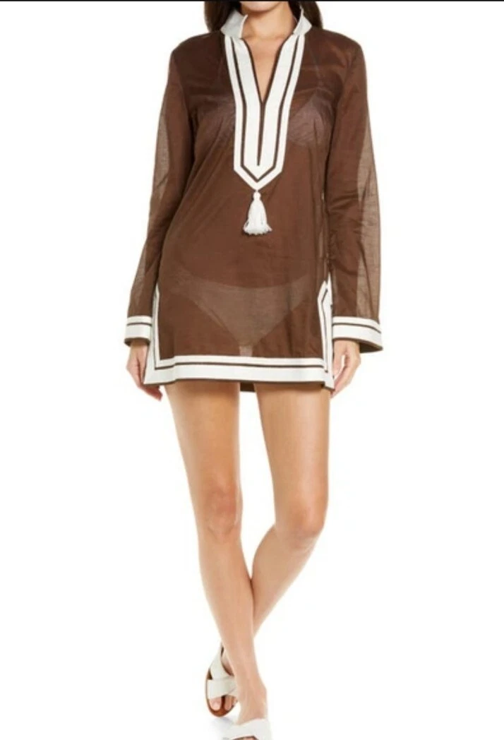 Tunica Tory Burch Tory Xs Caftan Resort copertura nuoto cioccolato profondo nuova con etichette