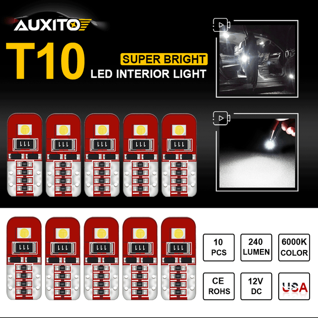 10x T10 194 168 LED Interior Map Dome Side Marker Light 2-sides Chip White Bulbs