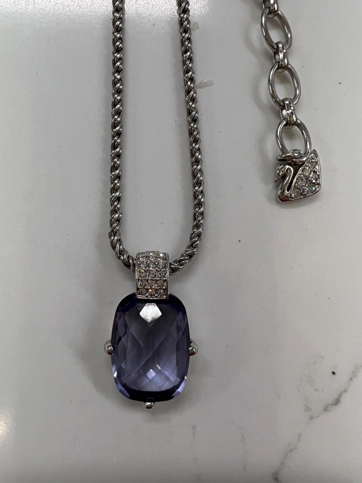 Swarovski Crystal Amethyst Rectangular PendantSil… - image 3