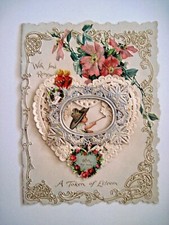 Large Victorian Vintage Die Cut Scraps Valentine- Gorgeous Silver Paper Lace