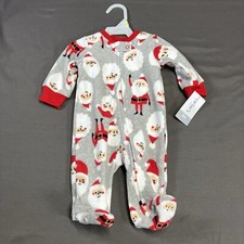 Carter's Fleece Footed Sleeper / 3M Baby Boys / Santa / Grey Red / Sleep N Play