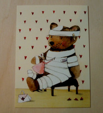1x Postkarten  Teddybär Genesungskarte Silke Leffler gute Besserung Herzchen fra