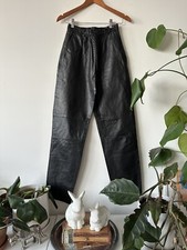 Vintage Avanti Black Leather Pants High Waist Tapered Leg 1980s 23 1/2 Waist