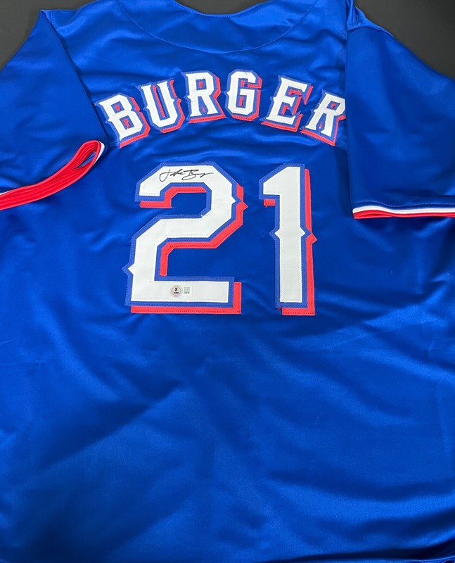 Jake Burger Texas Rangers Auto Signed Custom Jersey Beckett Witness Hologram -