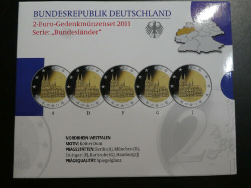 BRD, 5 x 2 Euro, 2011 , Kölner Dom , A.D,F,G,J, Spiegelglanz. - Afbeelding 1 van 2
