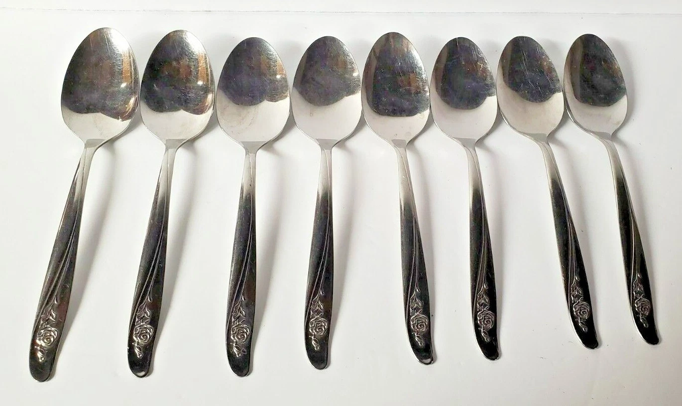 Oneida Serving Spoons Stainless Rose Stainless Flatware Silverware Set of 8