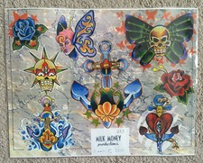 Tattoo Studio Shop Flash Single By Gunnar Skulls, Flowers, Anchor, 11"X14" Print
