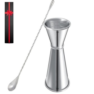 Measuring Jigger & Mixing Spoon Set, Cocktail for 2 oz, Silver 