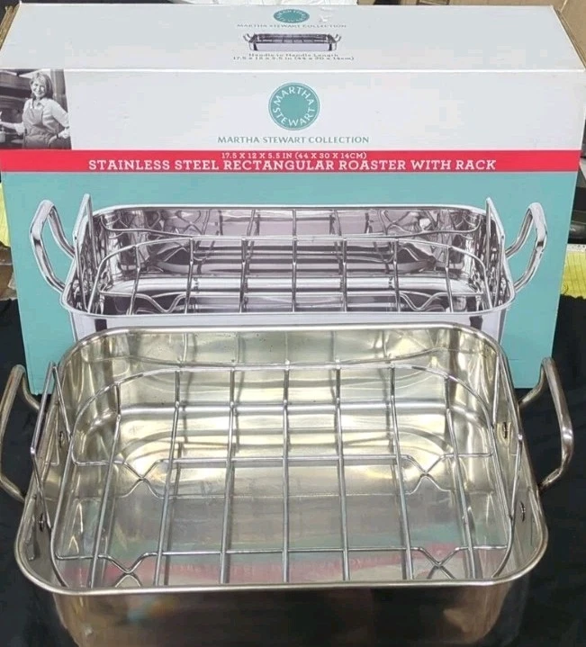 Stainless Steel Rectangular Roaster with Rack 17.5" x 12" x 5.5" MARTHA STEWART
