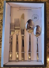 New Williams Sonoma Brasserie 20-Piece Flatware Set Silverware Silver