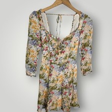 Reformation Long Sleeve Mini Dress Floral Print Sweetheart Neckline Size 4