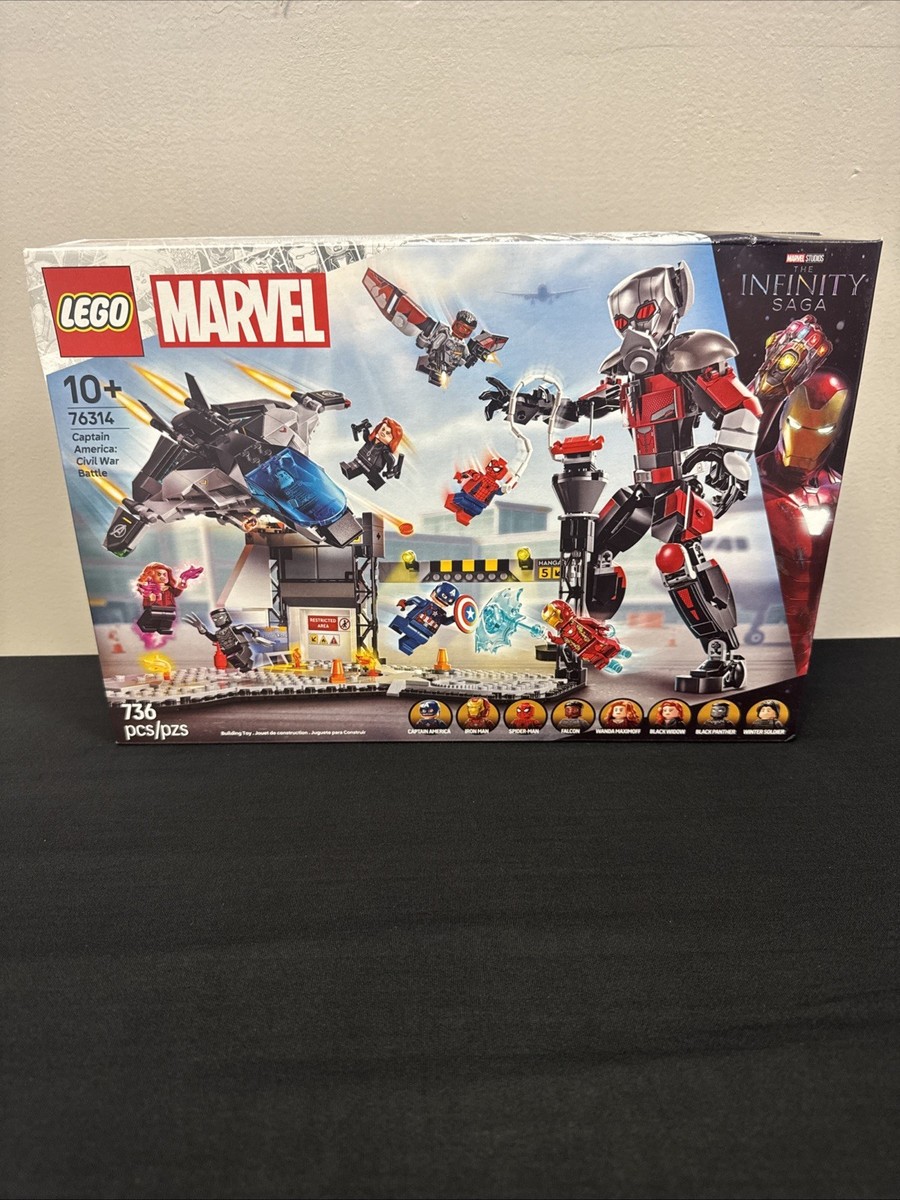 Lego Marvel Captain America Civil War LEGO Marvel #76314 Captain America  Civil War Battle DAMAGED BOX, image size:900x1200