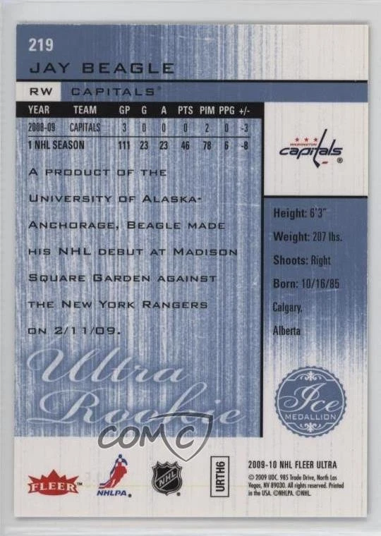 2009-10 Fleer Ultra Ultra Rookie Ice Medallion /25 Jay Beagle #219 Rookie RC - Image 2 of 2