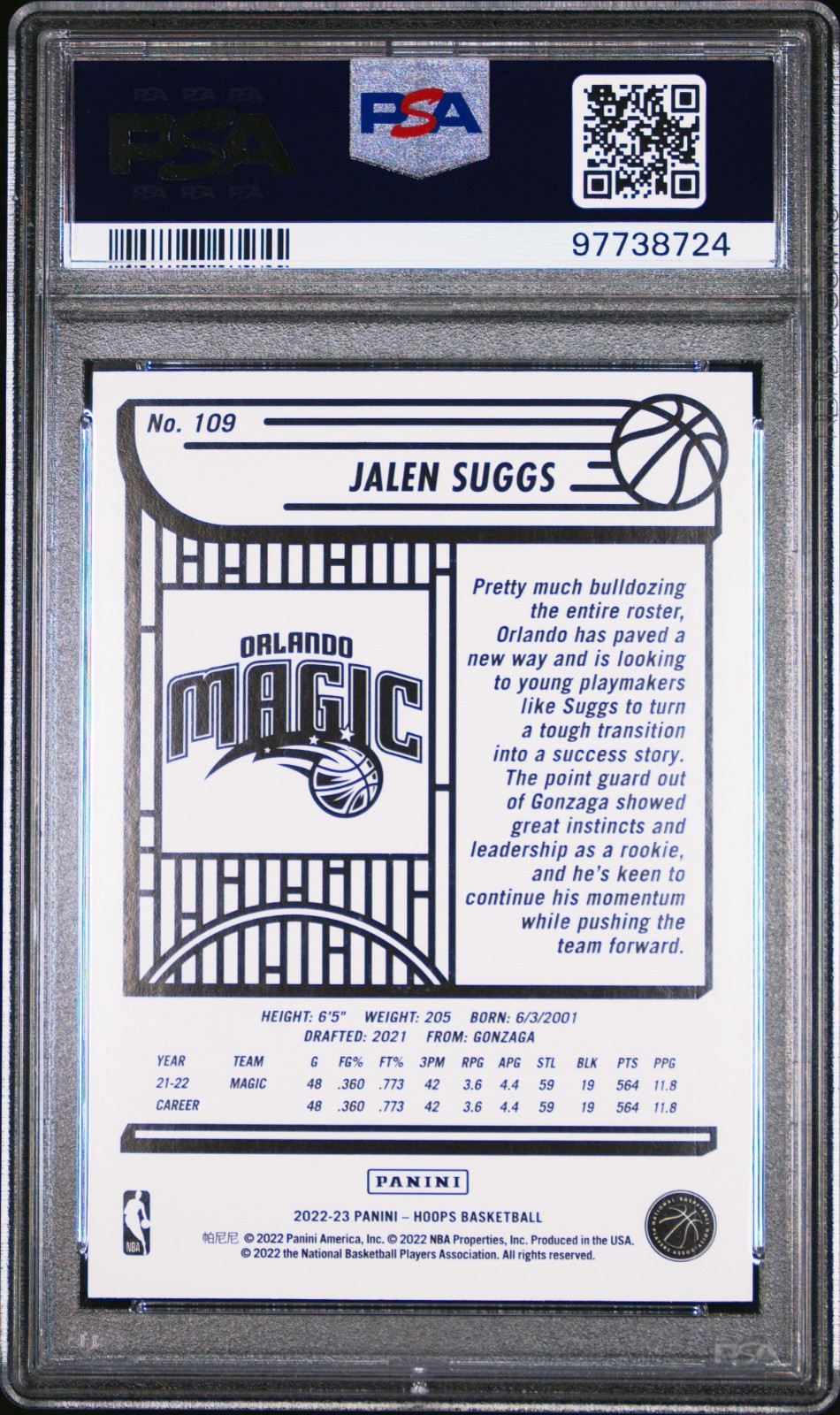 Jalen Suggs - 2022-23 Panini NBA Hoops - Silver #109 - PSA 9 MINT - /199 - POP 1 view 4