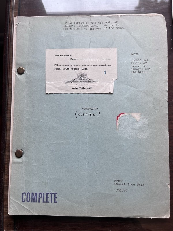 Script From Metro goldwyn Mayer Salvador 1/23/40 From Robert Tree West