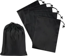Drawstring Bag with Toggle - Nylon Cinch and Ditty Pouch - Six Pack (Black, 8 X