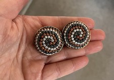 Vintage Tri-Colour Imitation Seed Pearl Clip On Earrings, See Description 