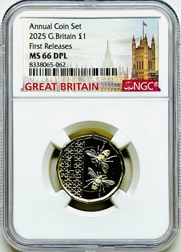 2025 £1 GREAT BRITAIN POUND UNC NGC MS66 DPL TWO BEES FIRST RELEASES POP-2