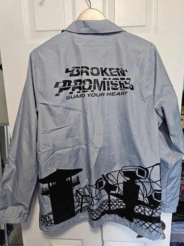 Broken Promises Jacket Mens Medium Guard Your Heart Scorpion Coaches Windbreaker image 6