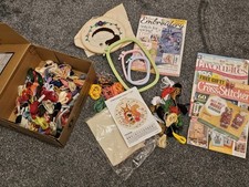 Over 140 Cross Stitch Threads, Stitching Hoops, Magazines (Inc Kit) + Patterns