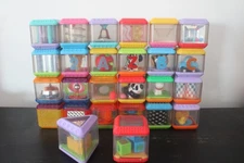 Fisher Price PEEK A BOO BLOCKS Lot 26 Car Mirror Animals Sand Spiral Disco 25+