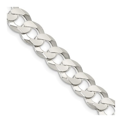 Sterling Silver 8.5mm Flat Curb Chain Necklace Mens Womens