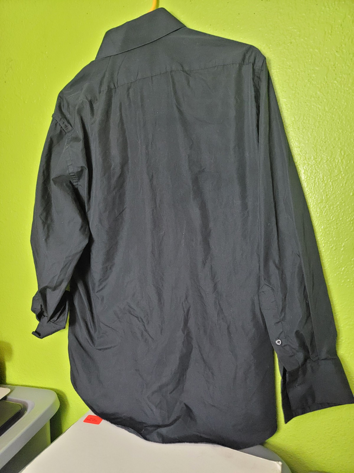 Van Heusen Solid Black Button Up Shirt Fitted Lon… - image 3