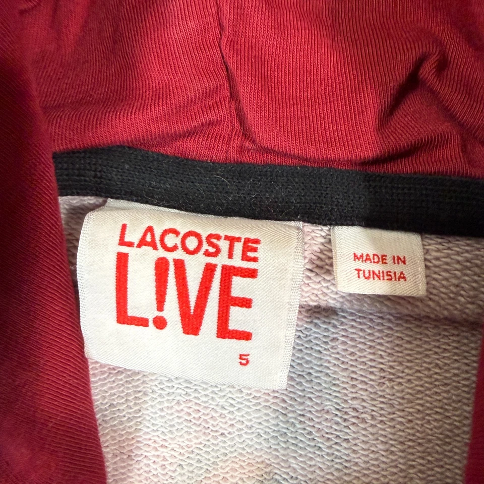 Sudadera con Capucha Lacoste Hombres 5 Rojo Negro Estampado de Hojas Pullover Ropa de Calle Logo Live Pequeña Foto 3 de 4