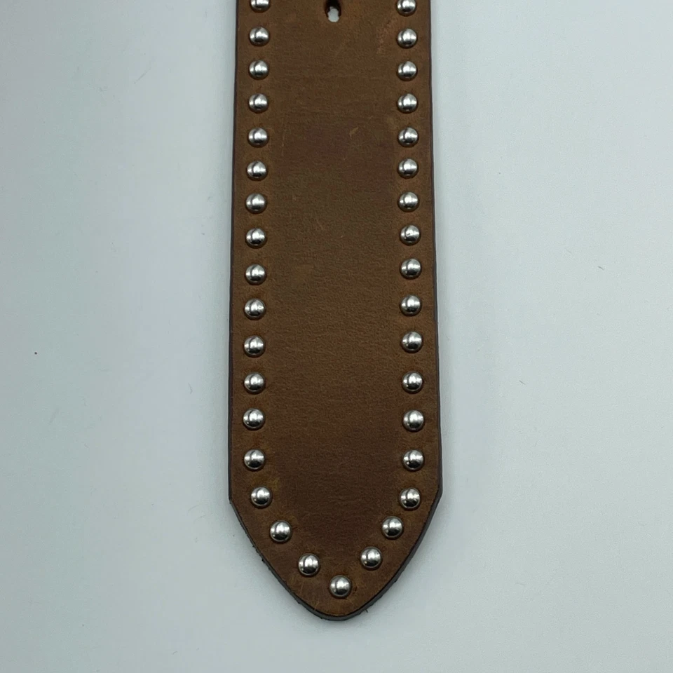 JUSTIN Leather Belt Womens 34 Brown Western Cross Turquoise Studded Buckle NEW - Image 3 of 4