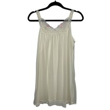 Vtg Miss Elaine Nightgown Slip Embroidered Floral Fairy Bride Honeymoon White M