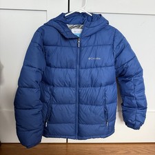 Columbia Omni Heat Boys Blue Hooded Puffer Jacket Insulated Size L 14/16 
